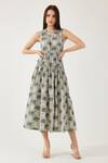 Buy Koai Green Cotton Round Neck Floral Pattern Dress at Aza Fashions Buy_Koai_Green Cotton Round Neck Floral Pattern Dress _at_Aza_Fashions