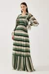 Buy_KoAi_Beige Chiffon Stripe V Neck Pattern Maxi Dress _at_Aza_Fashions