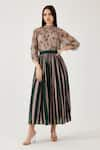 Buy_KoAi_Peach Heavy Cotton Silk Stripe Crinkled Pattern Skirt _at_Aza_Fashions