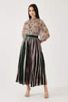 KoAi_Peach Heavy Cotton Silk Stripe Crinkled Pattern Skirt _Online_at_Aza_Fashions