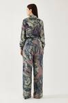 Shop_Koai_Green Muslin, Cotton, Silk Embroidery Bandeau Neck Tropical Floral Pattern Shirt _at_Aza_Fashions