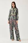 Koai_Green Muslin, Cotton, Silk Embroidery Bandeau Neck Tropical Floral Pattern Shirt _Online_at_Aza_Fashions