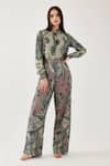 Buy_Koai_Green Muslin, Cotton, Silk Embroidery Bandeau Neck Tropical Floral Pattern Shirt _Online_at_Aza_Fashions