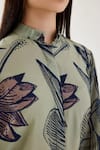 Shop_Koai_Green Muslin, Cotton, Silk Embroidery Bandeau Neck Tropical Floral Pattern Shirt _Online_at_Aza_Fashions