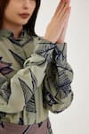 Koai_Green Muslin, Cotton, Silk Embroidery Bandeau Neck Tropical Floral Pattern Shirt _at_Aza_Fashions