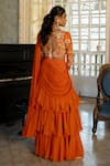 Shop_Paulmi and Harsh_Orange Sari  Organza Embroidered Floral Pre-draped Ruffle Saree With Blouse _at_Aza_Fashions