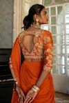 Buy_Paulmi and Harsh_Orange Sari  Organza Embroidered Floral Pre-draped Ruffle Saree With Blouse _Online_at_Aza_Fashions