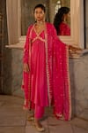 Buy_Paulmi and Harsh_Pink Anarkali And Pant  Cotton Silk Embroidered Floral V Neck Set  _at_Aza_Fashions