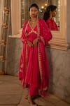 Paulmi and Harsh_Pink Anarkali And Pant  Cotton Silk Embroidered Floral V Neck Set  _Online_at_Aza_Fashions