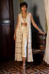 Buy_Paulmi and Harsh_Ivory Crepe Printed Floral Embellished Long Jacket With Pant Set  _at_Aza_Fashions