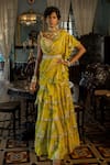 Buy_Paulmi and Harsh_Yellow Saree Banglori Chiffon Pre-stitched Ruffle With Blouse  _at_Aza_Fashions