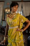 Paulmi and Harsh_Yellow Saree Banglori Chiffon Pre-stitched Ruffle With Blouse  _Online_at_Aza_Fashions