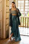 Buy_Paulmi and Harsh_Blue Cotton Silk Printed And Hand Embroidered With Draped Skirt Set  _at_Aza_Fashions