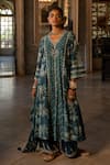 Buy_Paulmi and Harsh_Blue Kurta Hypo Dye Printed And Hand Embroidered Floral & Set  _at_Aza_Fashions