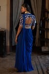 Shop_Paulmi and Harsh_Blue Saree Georgette Embroidery Sequin Leaf Neck Pre-stitched With Blouse _at_Aza_Fashions