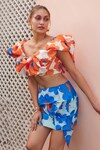 Buy_ZiP by Payal & Zinal_Orange Blended Cotton Printed Floral Scoop Neck Flappy Bun Top And Skirt Set _at_Aza_Fashions