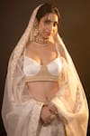 Shop_MONK & MEI BY SONIA ANAND_Gold Silk And Brocade Blend Floral Plunge Sweetheart Diana Pattern Lehenga Set 