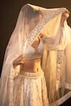 Buy_MONK & MEI BY SONIA ANAND_Gold Silk And Brocade Blend Floral Plunge Sweetheart Diana Pattern Lehenga Set _Online
