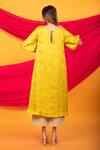 Shop_MONK & MEI BY SONIA ANAND_Yellow Silk Blend Embellished Floral Buttis Round Feroz Kurta And Pant Set _at_Aza_Fashions