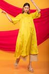Buy_MONK & MEI BY SONIA ANAND_Yellow Silk Blend Embellished Floral Buttis Round Feroz Kurta And Pant Set _Online_at_Aza_Fashions