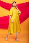 Shop_MONK & MEI BY SONIA ANAND_Yellow Silk Blend Embellished Floral Buttis Round Feroz Kurta And Pant Set _Online_at_Aza_Fashions
