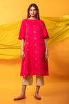 Buy_MONK & MEI BY SONIA ANAND_Pink Silk Blend Embellished Floral Buttis Round Feroz A-line Kurta And Pant Set _at_Aza_Fashions