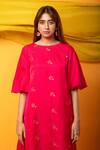 MONK & MEI BY SONIA ANAND_Pink Silk Blend Embellished Floral Buttis Round Feroz A-line Kurta And Pant Set _Online_at_Aza_Fashions