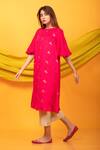 Buy_MONK & MEI BY SONIA ANAND_Pink Silk Blend Embellished Floral Buttis Round Feroz A-line Kurta And Pant Set _Online_at_Aza_Fashions