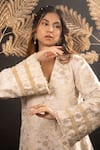 Buy_Monk & Mei_Gold Silk And Brocade Blend Floral Patterns V Gracy Pakistani Kurta And Pant Set _Online_at_Aza_Fashions