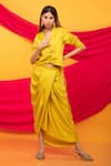 Monk & Mei_Yellow Silk Blend Embroidered Floral Buttis Gulabo Jacket And Dhoti Skirt Set _at_Aza_Fashions