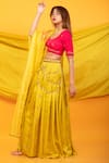 Buy_Monk & Mei By Sonia Anand_Yellow Silk Embroidery, Tassels Scoop Neck Floral Butti Lehenga Set _at_Aza_Fashions