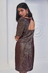 Shop_Monk & Mei_Wine Georgette Embellished Sequins Square Neck Mia Straight Dress _Online_at_Aza_Fashions