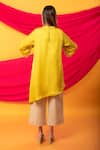 Shop_Monk & Mei By Sonia Anand_Yellow , Satin Embroidery Nusrat Asymmetric Hem Kurta With Pant _at_Aza_Fashions