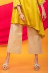 Buy_Monk & Mei By Sonia Anand_Yellow , Satin Embroidery Nusrat Asymmetric Hem Kurta With Pant _Online_at_Aza_Fashions