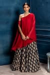 Buy_Monk & Mei_Black Georgette And Mulmul Woven Floral Raagini Top With Lehenga _at_Aza_Fashions