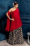 Monk & Mei_Black Georgette And Mulmul Woven Floral Raagini Top With Lehenga _Online_at_Aza_Fashions