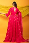 Shop_Monk & Mei By Sonia Anand_Pink , Satin Zunera Flower Butti Embellished Anarkali With Dupatta _at_Aza_Fashions