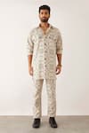 Buy_Son of A Noble Snob_Ivory 100% Linen Printed Balance Cai Shirt And Trouser Set  _Online_at_Aza_Fashions