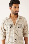 Shop_Son of A Noble Snob_Ivory 100% Linen Printed Balance Cai Shirt And Trouser Set  _Online_at_Aza_Fashions