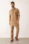 Buy_Son Of A Noble Snob_Brown Linen Metallic Thread Cai Clover Print Kurta Set_at_Aza_Fashions
