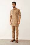 Son Of A Noble Snob_Brown Linen Metallic Thread Cai Clover Print Kurta Set_Online_at_Aza_Fashions