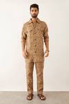 Buy_Son Of A Noble Snob_Brown Linen Metallic Thread Cai Clover Print Kurta Set_Online_at_Aza_Fashions
