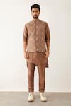 Buy_Son of A Noble Snob_Brown 100% Linen Printed Small Balance Geometric Bundi _Online_at_Aza_Fashions