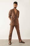 Buy_Son of A Noble Snob_Brown 100% Linen Printed Dominos Arfa Blazer And Pant Set  _at_Aza_Fashions