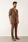 Shop_Son of A Noble Snob_Brown 100% Linen Printed Dominos Arfa Blazer And Pant Set  _Online_at_Aza_Fashions