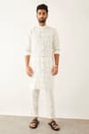 Buy_Son Of A Noble Snob_White Linen Taha Topography Print Kurta And Trouser Set _at_Aza_Fashions