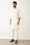 Son Of A Noble Snob_White Linen Taha Topography Print Kurta And Trouser Set _Online_at_Aza_Fashions