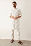 Buy_Son Of A Noble Snob_White Linen Waves Print Kurta And Trouser Set _at_Aza_Fashions