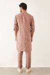 Shop_Son Of A Noble Snob_Purple Linen Mauve Floral Grid Printed Kurta Set_at_Aza_Fashions