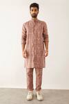 Buy_Son Of A Noble Snob_Purple Linen Mauve Floral Grid Printed Kurta Set_Online_at_Aza_Fashions